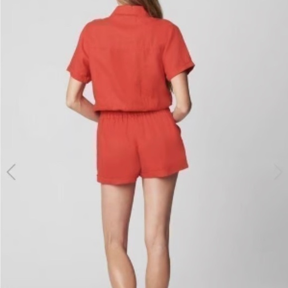 NWOT Blank NYC 100% Linen Short Sleeve Collared Elastic Waist Red Romper Size L - Picture 3 of 15